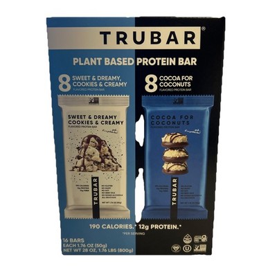 Trubar Protein Bars Cookies Creamy and Cocoa 16 x 1.76 Oz EXP 02/2027