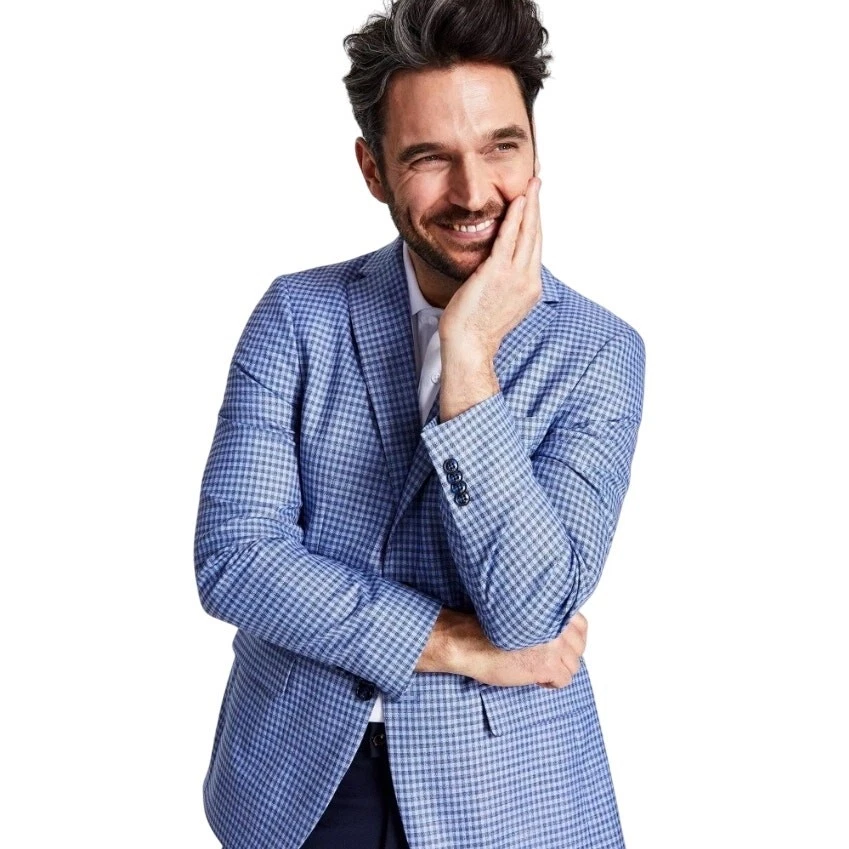 Blazer Traje Tommy Hilfiger Para Hombre Azul Claro Cuadros Conrad Ajuste Moderno Talla 36S Foto 3 de 4