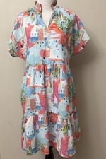 THML Europe Rooftops Blue Pink Layered Dress Small
