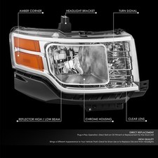 CHROME HOUSING HEADLIGHT CORNER WHITE LED 9007 HID W/FAN FIT 92-96 F150/ 250/350