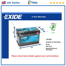 EFB Battery fits FORD FIESTA Stop Start Exide 100 EFB 650A 65Ah Quality