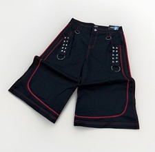 Goth Rave Y2K Baggy Bondage Shorts Studded D Ring Red Piping 90s JNCO Size 7 30