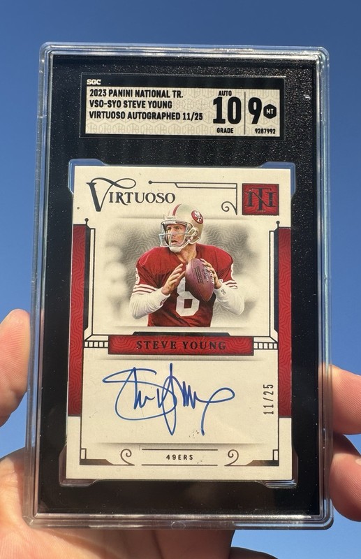 2023 National Treasures Virtuoso Autographs Steve Young /25 SGC 10 Auto 9