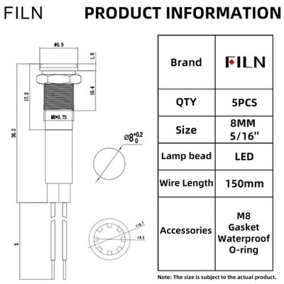 Industrial Electrical Indicator Light 8mm with Wire