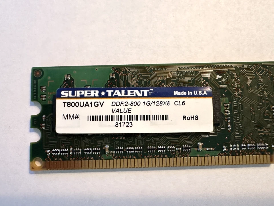 SUPER TALENT T800UB1GV 1GB 64X8 DDR2 PC6400 800MHZ 240-PIN PC DESKTOP MEMORY - Image 3 of 4