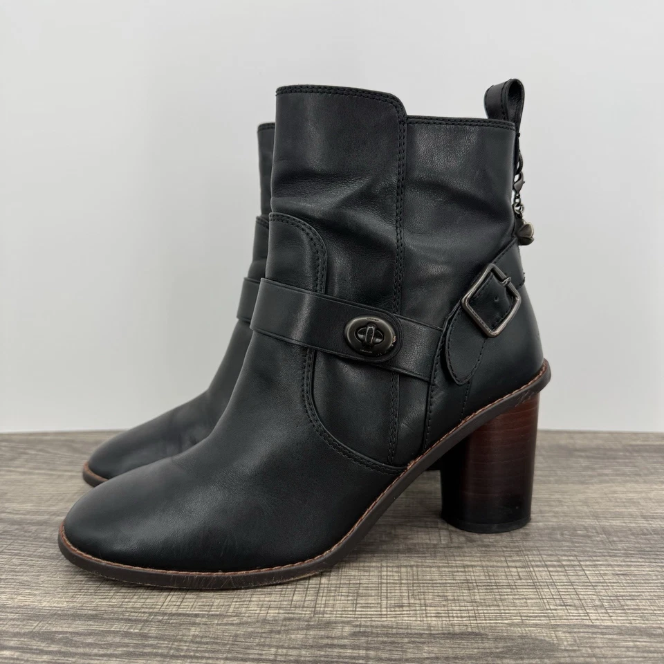 Botines Coach Moto Tacón Cuero Negro Mujer’s Botas Dije Talla 7.5 Foto 3 de 4