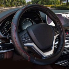 Universal Red Leather Steering Wheel Cover 15.75 inch Breathable Leather