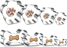 8PCS Dog Bone and Dog Paw Print Cookie Cutters Set, Stainless Steel Metal 4 Size