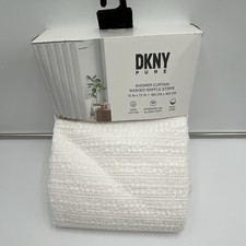 DKNY Pure Washed Waffle Stripe Cotton Shower Curtain White 72x72, Liner Req