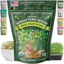 Organic Non-GMO Sprouting Seeds, Fresh Salad Blend   USA Grown Microgreens Mi...