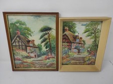 Pair Of Original Vintage Framed Countryside Country Cottage Scene Oil Paintings