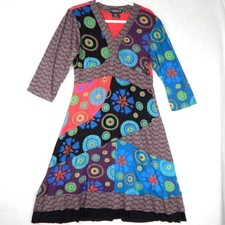 The Pyramid Collection Patchwork V-Neck Dress Boho Midi Patterned Print Vintage