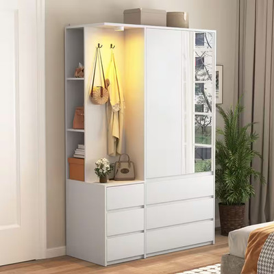 Elias Modern White 47.2 In. W 2-Door Wardrobe Armoire with Mirror, Hanging Rod,