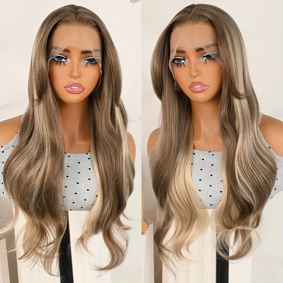 Ombre Brown Blonde Lace Front Wigs Pre Plucked Natural Hairline Heat Resistant - Image 4 of 4