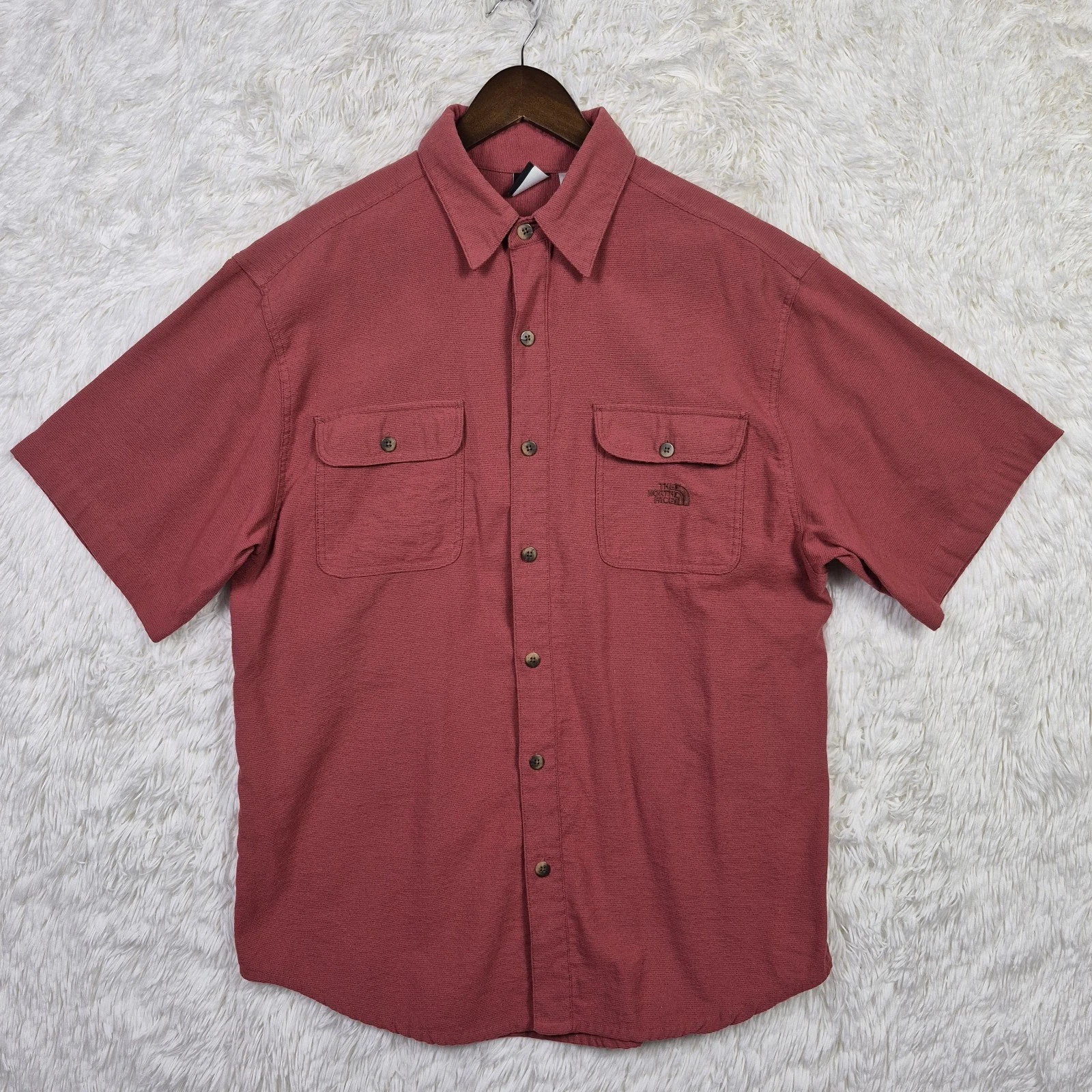 The North Face Mens L Red Nylon Button Up Shirt Outdoor Hiking Workwear