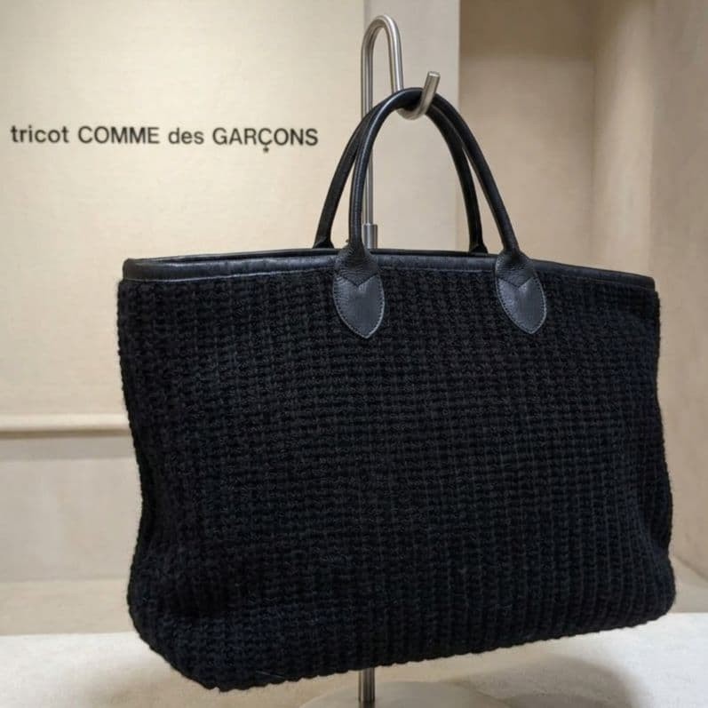 Tricot Comme des Garcons Wool Knit Cowhide Leather Tote Bag Black Archive