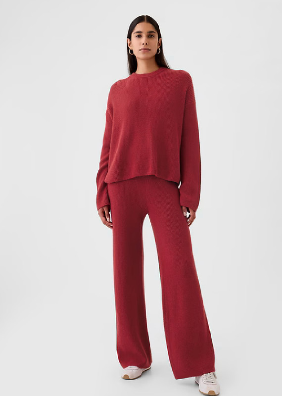 Women's CashSoft Shaker-Stitch Sweater Pants Sled Red sz M inseam 33 long