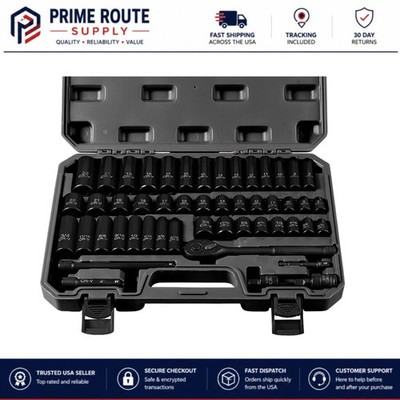 3/8'' Drive Impact Socket Set 50-Piece, SAE (5/16-3/4) & Metric (8-22Mm), Deep &