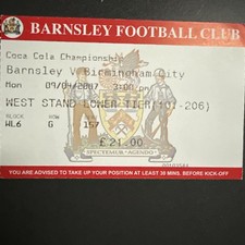 Barnsley v Birmingham City(Coca Cola Championship 2006/07) 9/4/2007 Match Ticket
