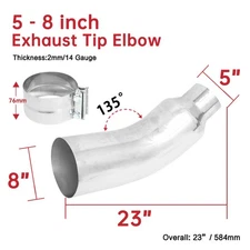 5" Diesel Exhaust Tip Elbow 8" Outlet Chrome Clamp For Pickup Trucks Cars