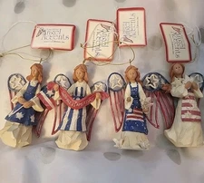 4 Four AMERICAN ANGEL ACCENTS By ROMAN Figurine ~ Ornament ~ 4 inches