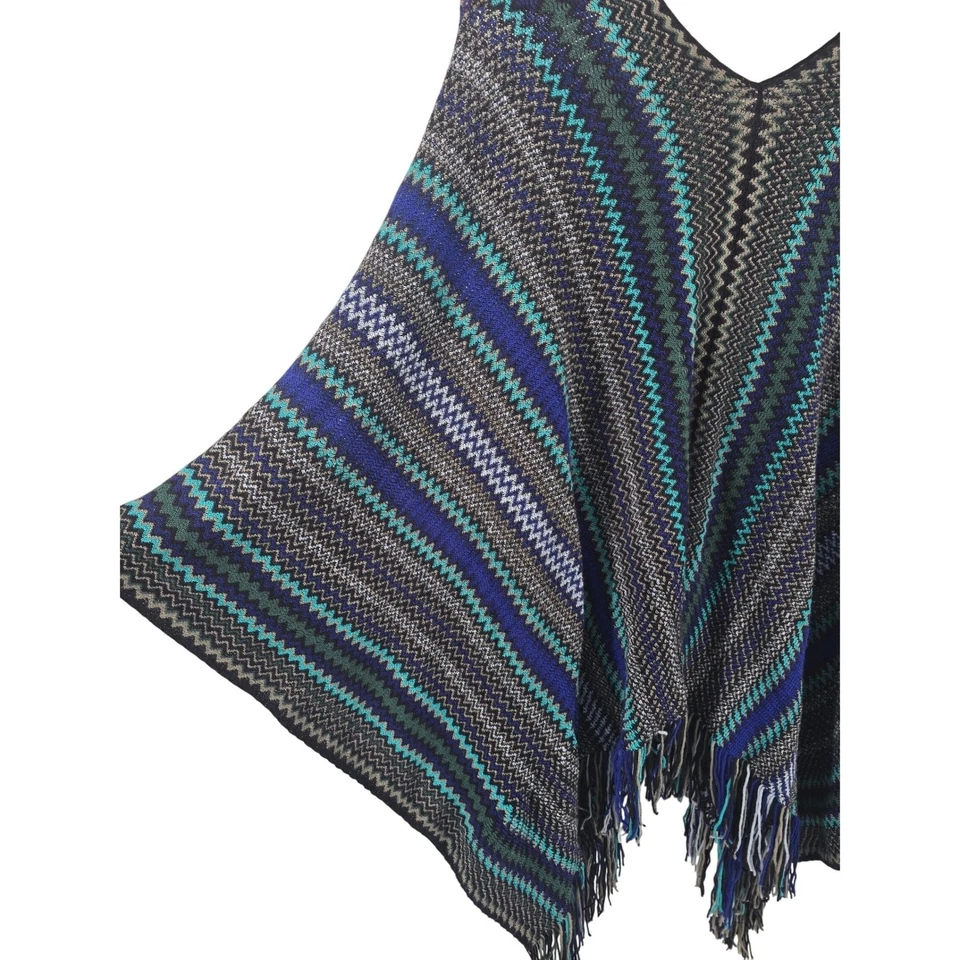 Poncho Missoni Zigzag Mezcla Lana Capa Azul Verde Gris Flecos Italia Mujer OS Foto 2 de 4
