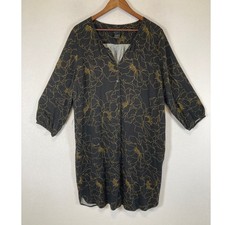 Floral Botanical Ann Taylor Factory Women XL Black Gold Rayon Button Front Dress