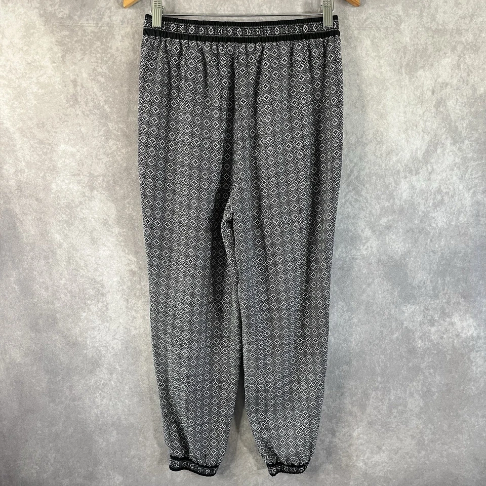 Pantalones de chándal Max Studio para mujer medianos negros blancos cintura elástica geométricos Foto 3 de 4