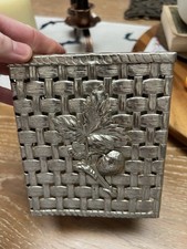 VTG Tissue Box Cover Gold Tone Metal Basket Weave Strawberry Hollywood Regency