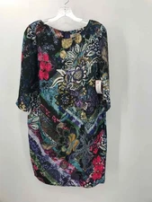 Pre-Owned Fuzzi Black Size 44 Floral Shift Knee Length Long Sleeve Dress