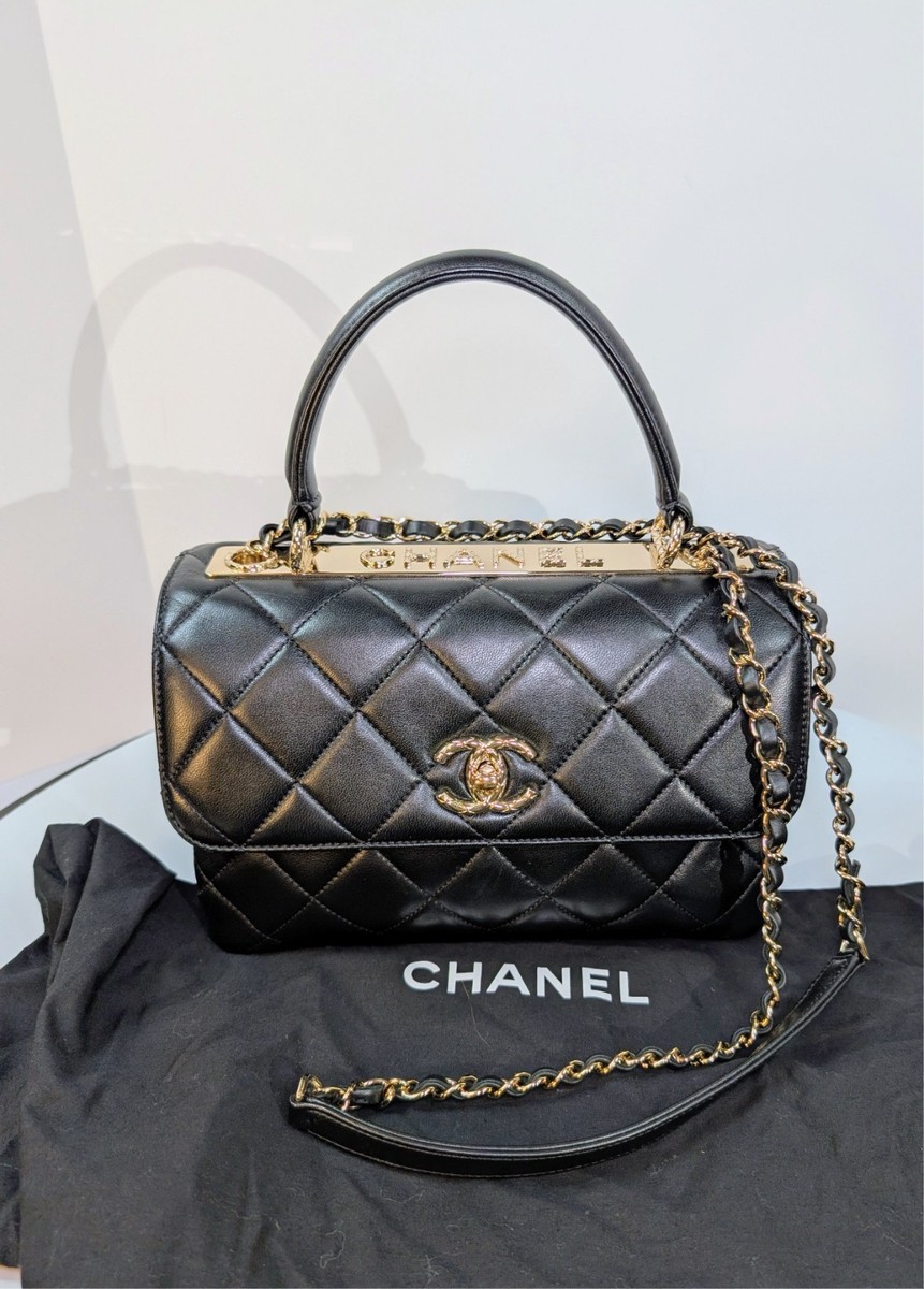 Chanel Black Quilted Lambskin Trendy CC Top Handle Flap Bag | eBay