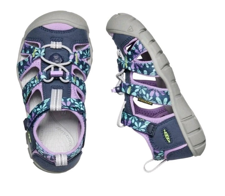 Sandali da acqua Keen Seacamp CNX bambina lilla blu cielo viola floreali taglia 3