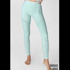New High Waisted Aqua Blue Vintage Wash Leggings with Moto Design