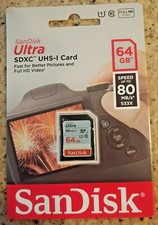 SanDisk Ultra 64GB Class 10 SDXC UHS-I Memory Card up to 80MB/s Pictures  Video