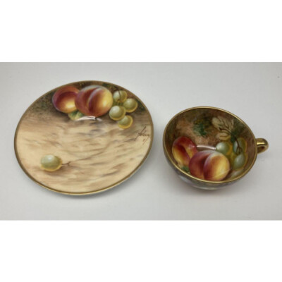 Royal Worcester painted fruit cup and saucer antique 8 | eBay