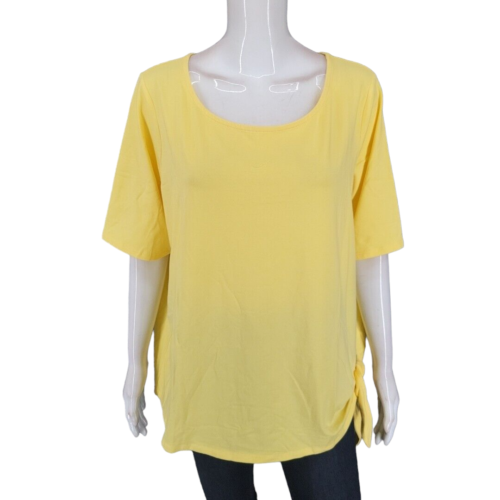 Belle by Kim Gravel TripleLuxe Grommet Side Tie Top 1X Plus Sz Yellow Tee Shirt - Afbeelding 1 van 10
