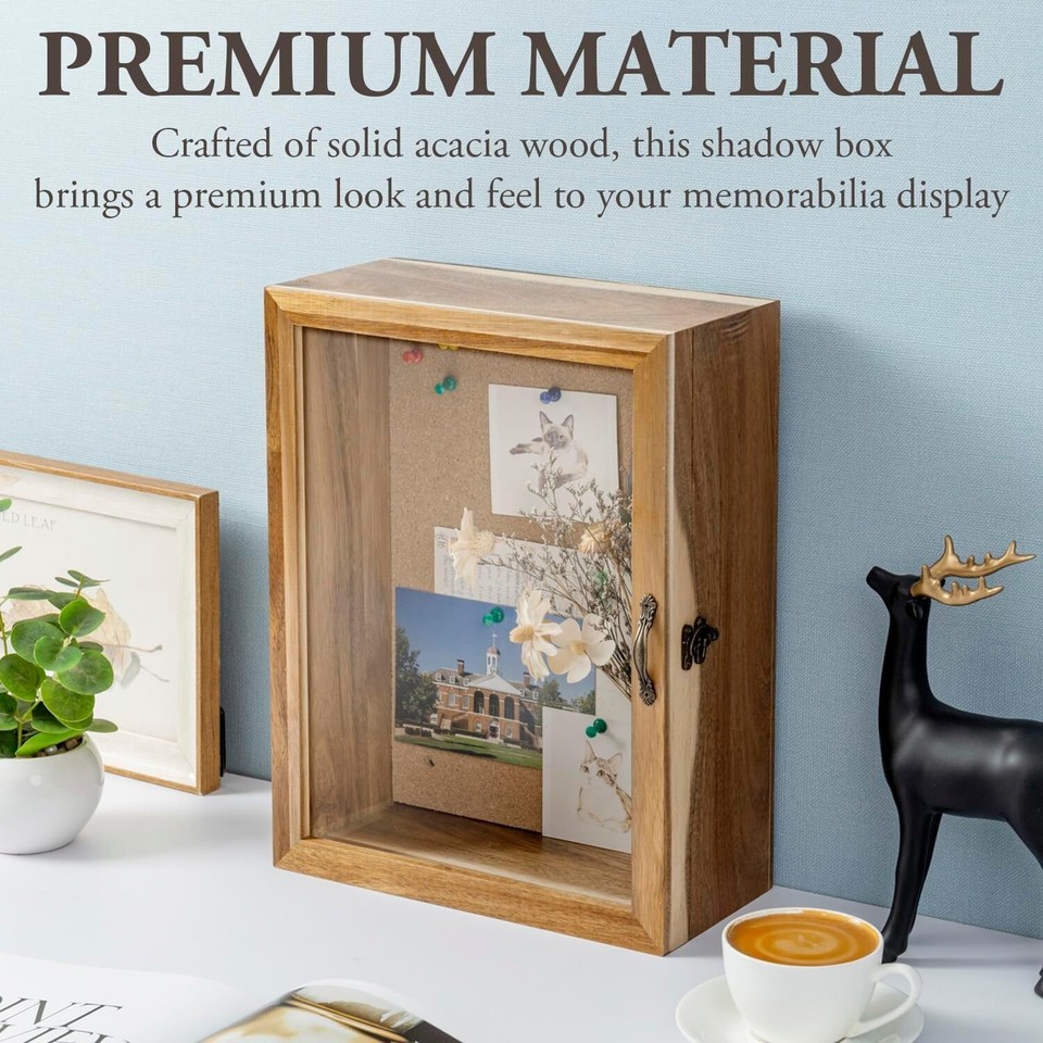Wall Mounted Brown Wood Shadow Box, Display Case w/ Acrylic Front ...
