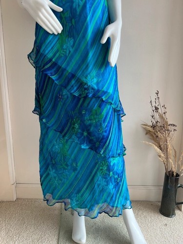 Phool Size 16 MaxiMidi Dress Chiffon Tiered Layered Vintage Stretch Blue Green - Picture 3 of 8