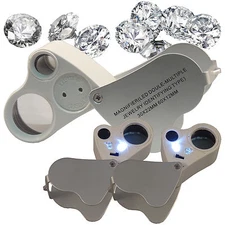 FREESH 2in1 2 LED 30X 22mm 60X 12mm Loop Magnifier Jeweler Eye Loupe Glass Lens