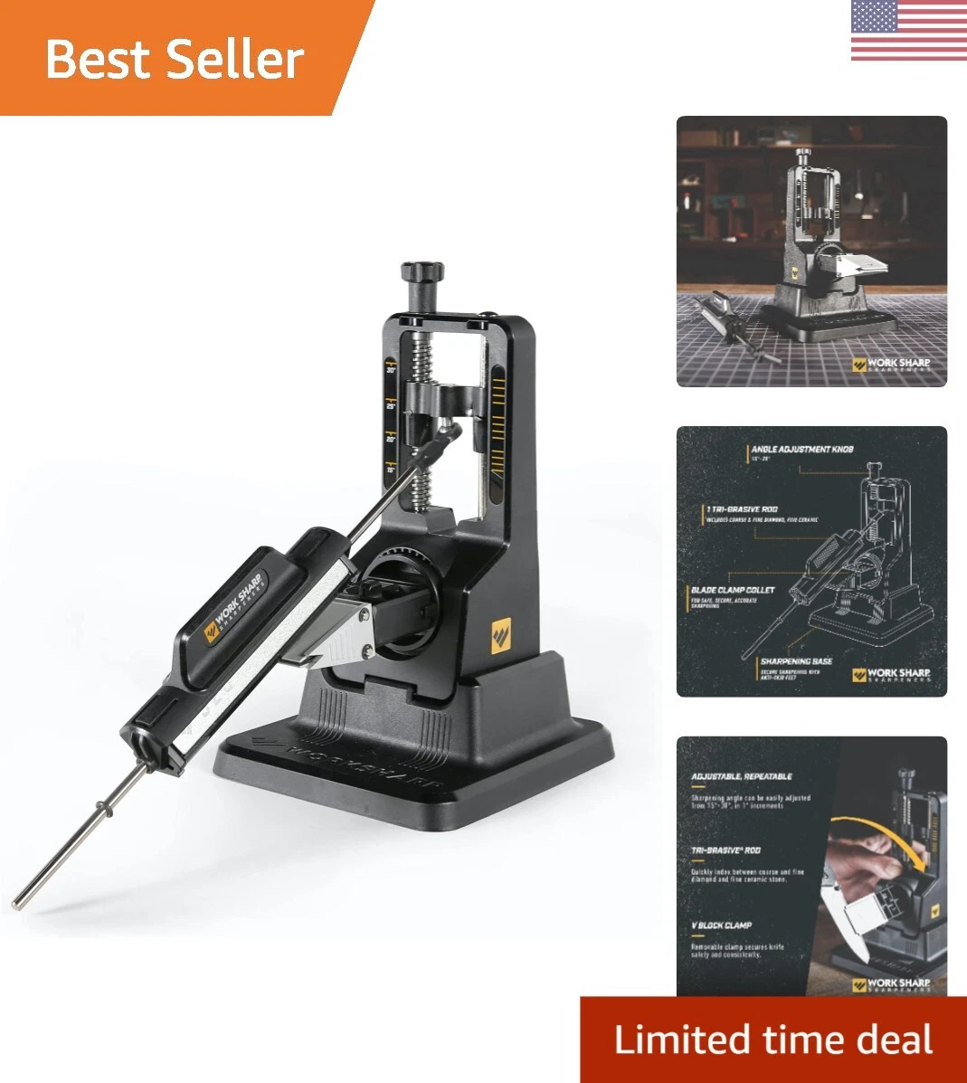 Adjustable Angle Guided 3-Sided Knife Sharpener - Fast, Easy, and Precise