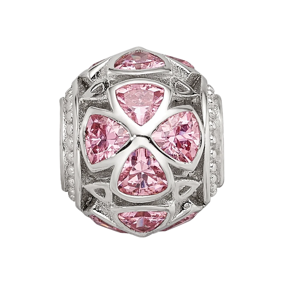 Flores reflejas de plata de ley con cuentas de circonita rosa Foto 4 de 4