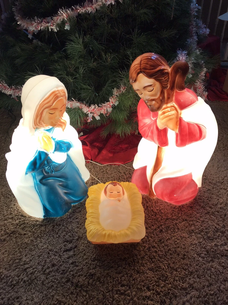 Rare Vintage 3 piece Holy Family Mary Joseph Jesus Blow Mold Nativity