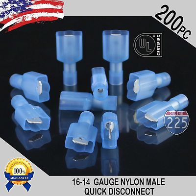16-14 GAUGE 200 PC NYLON FULLY INSULATED QUICK DISCONNECT MALE .250 CONNECTOR