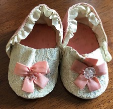 Antique Pink Satin  Lace Baby Shoes