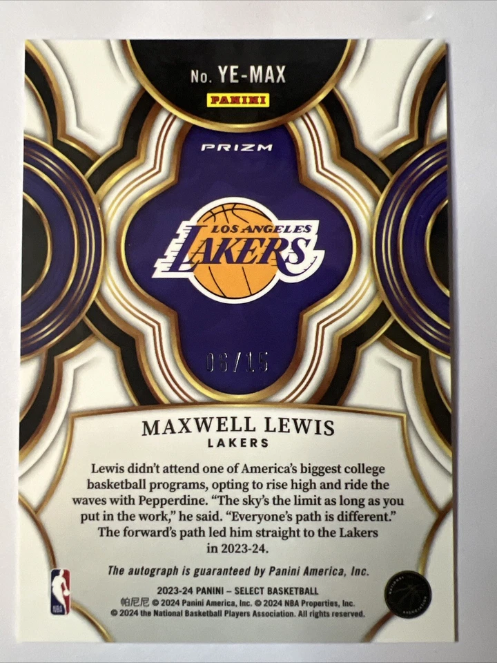 Maxwell Lewis 2023-24 Panini Select Tectonic Youth Explosion Rookie Auto 6/15 RC - Image 2 of 3