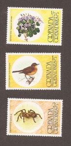 Grenada Grenadines SC145 - 147 Turantula Cocoa Thrush Flower MNH