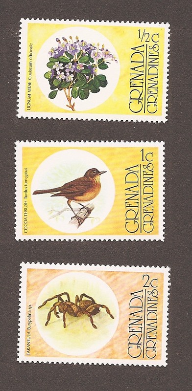 Grenada Grenadines SC145 - 147 Turantula Cocoa Thrush Flower MNH