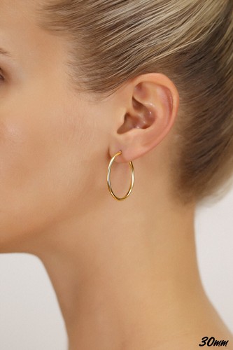 14K Real Solid Yellow Gold Shiny Polished Round Creole Hoops Earrings All Sizes - Picture 14 of 27