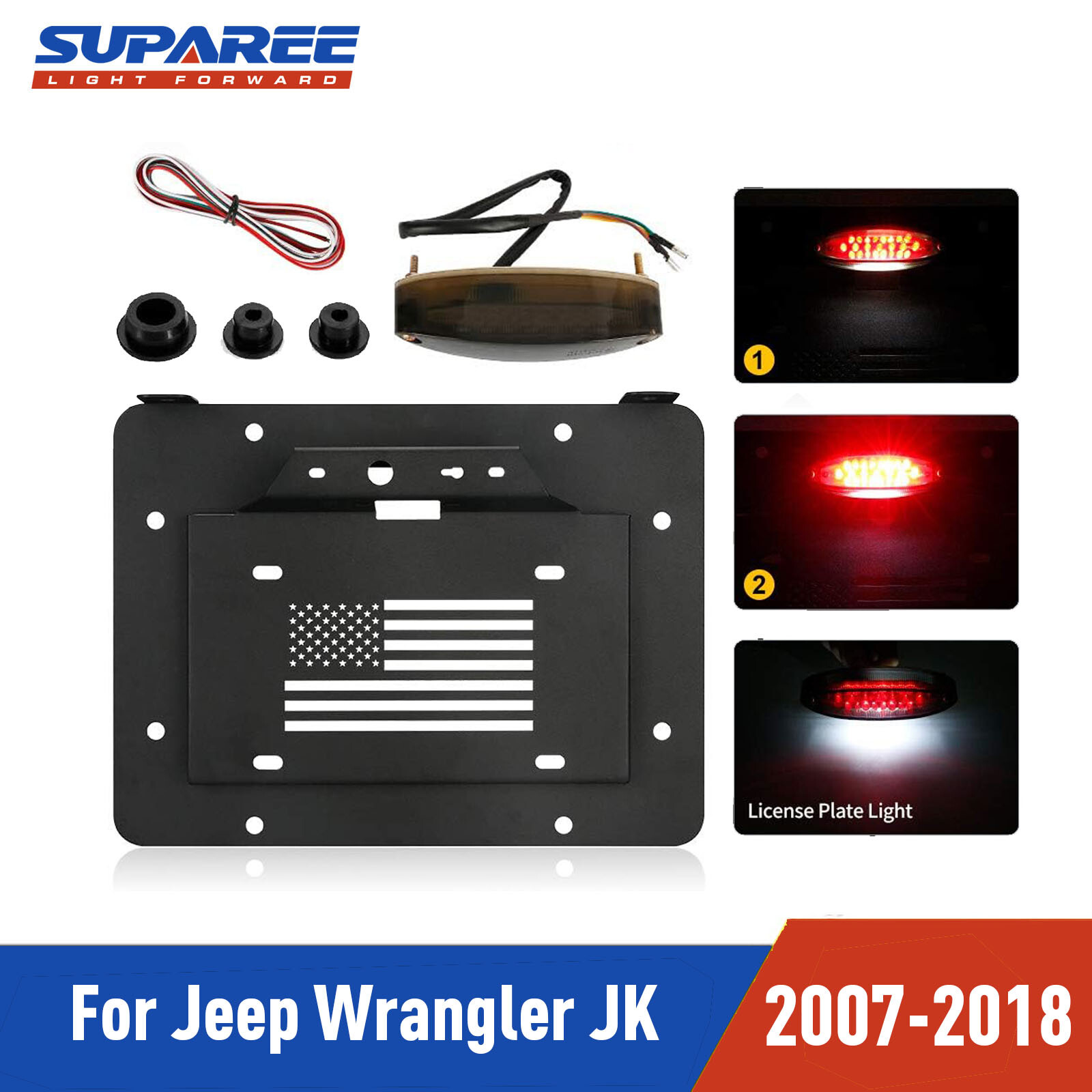 2IN1 Spare Tire Delete License Plate +3rd Brake Light for Jeep Wrangler