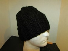 Crochet Handmade Rolled Brim Hat NEW Made in USA BULKY BLACK